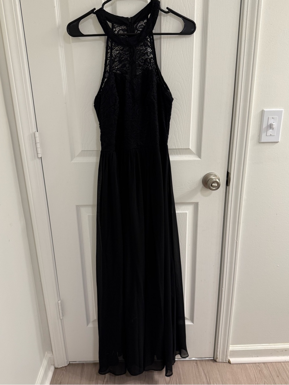 Black Lace Halter Floor Length Gown